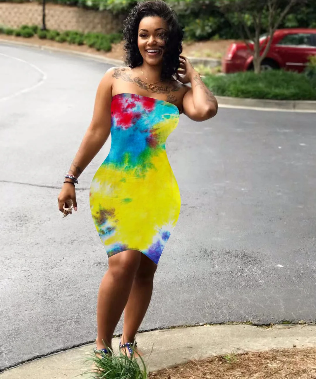 2020 Women Summer Mini Dress Sexy Strapless Sleeveless tie-dye Print Party Night Club Casual Elegant Dresses Vestido GL1107 | Женская