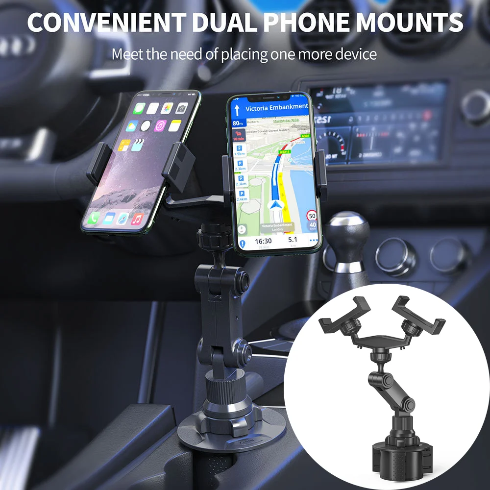 

New Dual Phone Holder Universal Car Navigation Phone Bracket Lazy Rotating Multifunctional Bracket Car cup holder phone Support