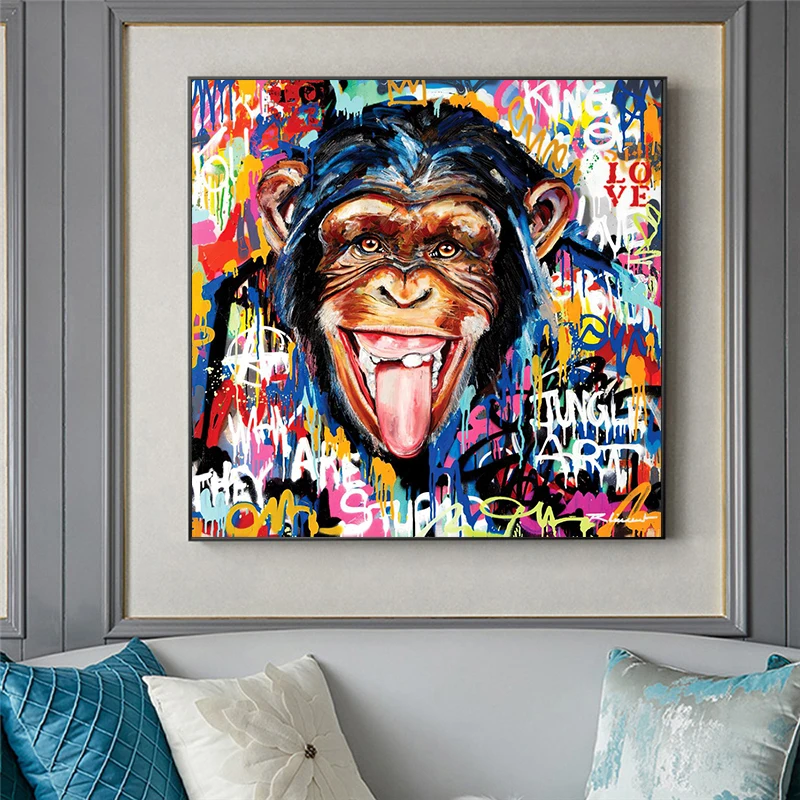 

Abstract Graffiti Street Animal Art Canvas Painting Cute Monkey Posters and Print Cuadros Decor Wall Art Picture for Living Room