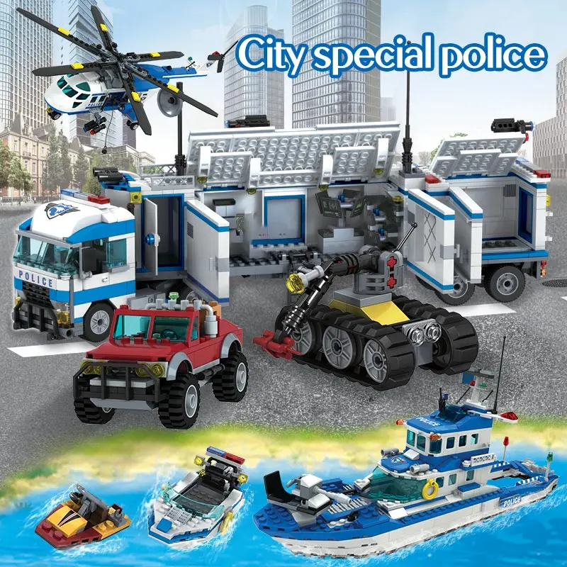 

SWAT Car Building Blocks Police Station Helicopter Boat Vehicle Figures Bricks Toys for Childre
