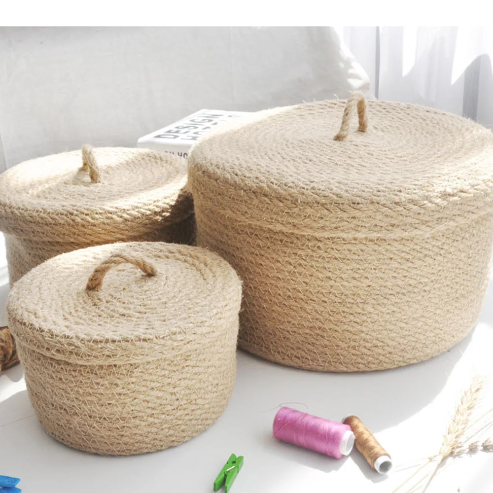 

Handmade Straw Woven Storage Box With Lid Toy Basket Sewing Kit Snack Organizer Laundry Baskets Rattan Organizer For Cosmetics