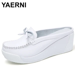 Туфли YAERNI женские на платформе, натуральная кожа, на шнуровке, повседневная обувь для медсестры, криперы, летние туфли-лодочки