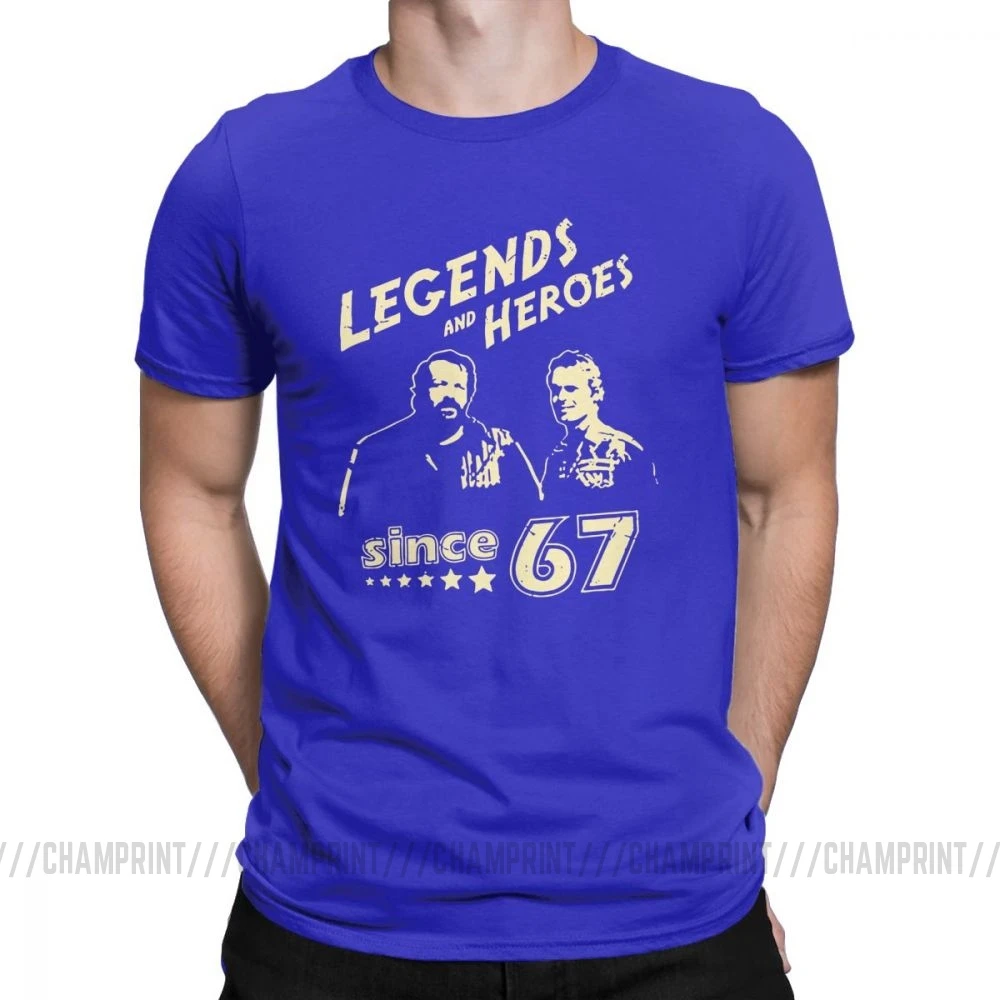 Синий Мужские футболки Bud Spencer Legends And Hero Since 67, новинка, Теренс Хилл, топы с короткими рукавами и круглым вырезом, хлопковая футболка, идея подарка, футболка - Цвет: Синий