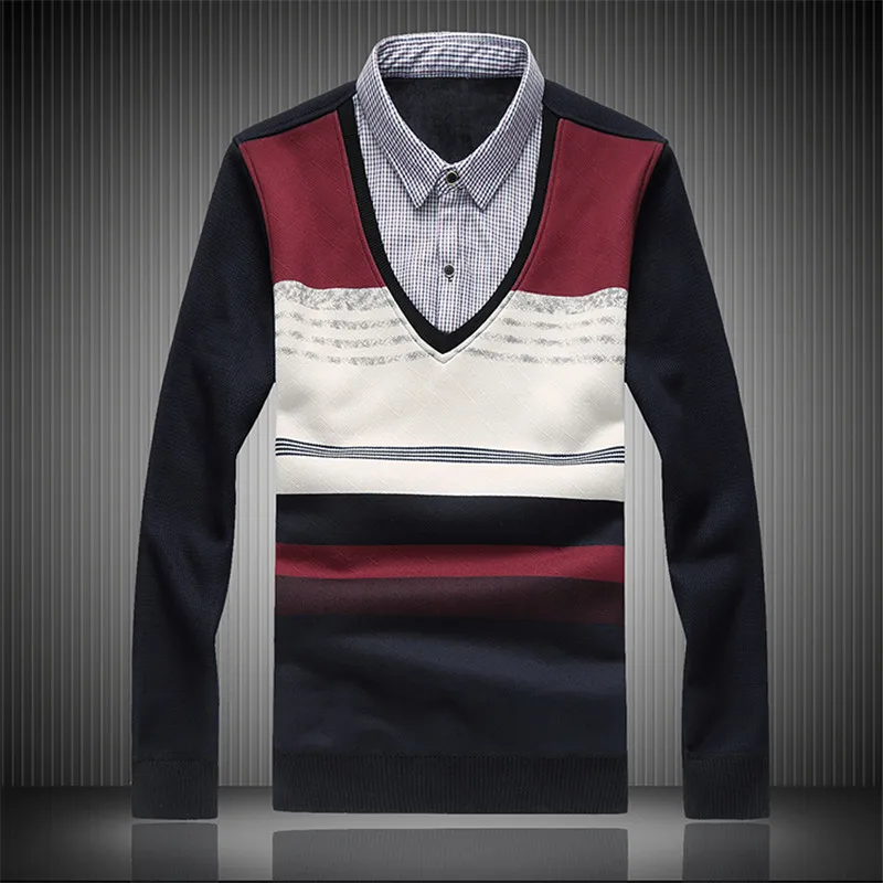 Зимний мужской свитер большого размера поддельный Двухсекционный с капюшоном