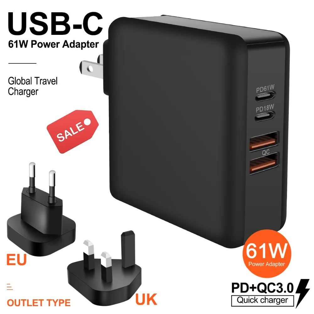 

61W USB Type C Universal Fast Charger Quick Charge 3.0 for Macbook Pro Air HP Lenovo Asus Xiaomi Huawei iPhone Mate Phone Laptop