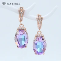sz design new fashion oval large crystal dangle earrings for women 2020 wedding jewelry luxury 585 rose gold zirconia earrings