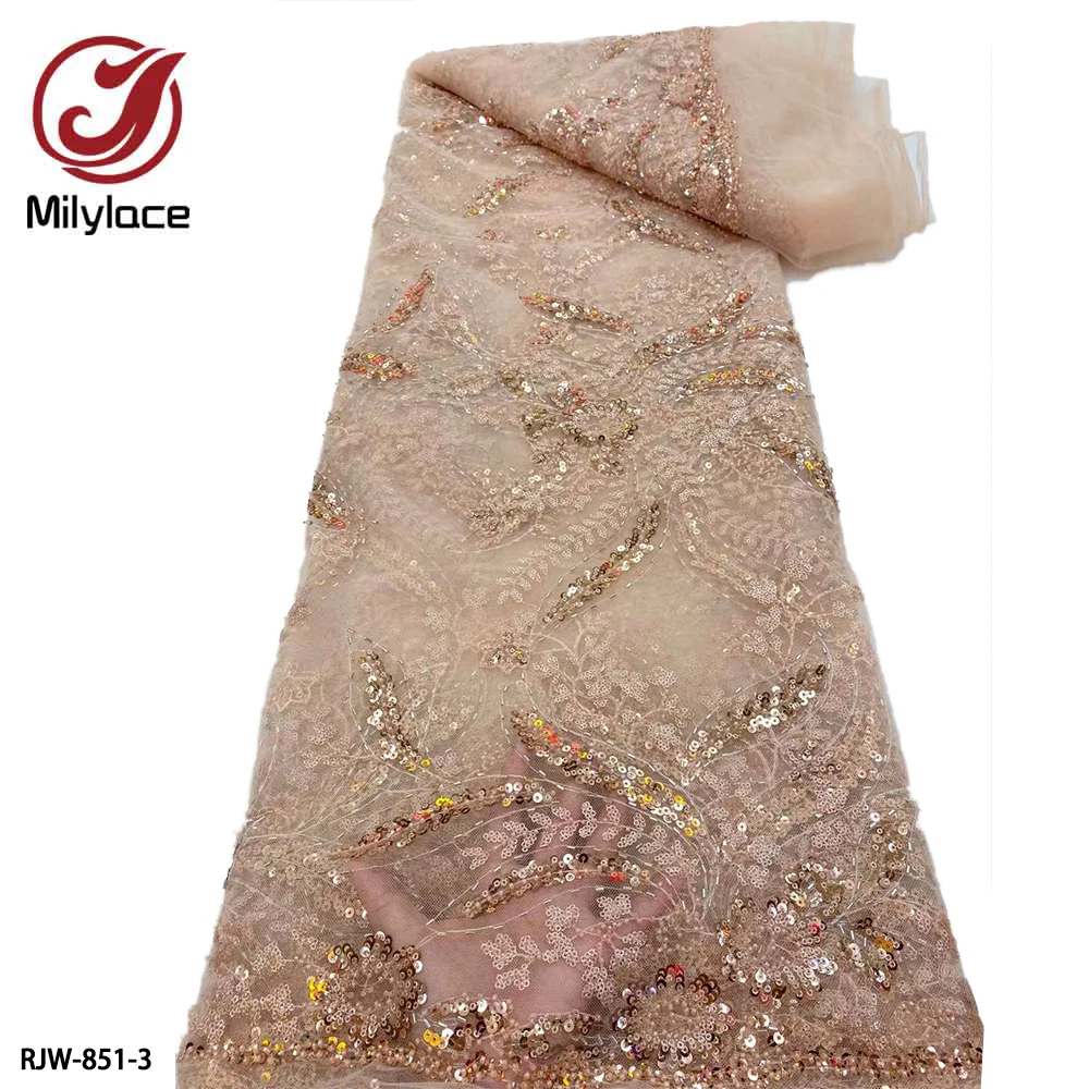 

High Quality Tulle Fabric with Sequins Beautiful Design french Lace Elegant Appearance Lace for Wedding Dress RJW-851