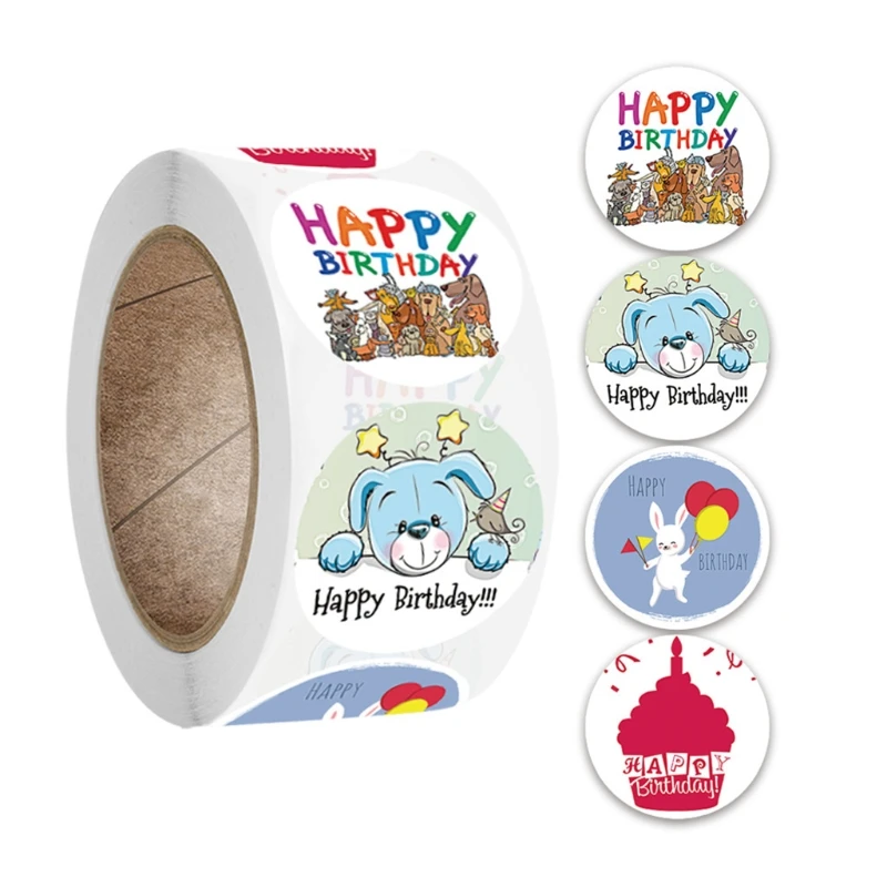 

500Pcs/Roll Kids Children Baby Cartoon Happy Birthday Round Sticker Labels Decor 97BC