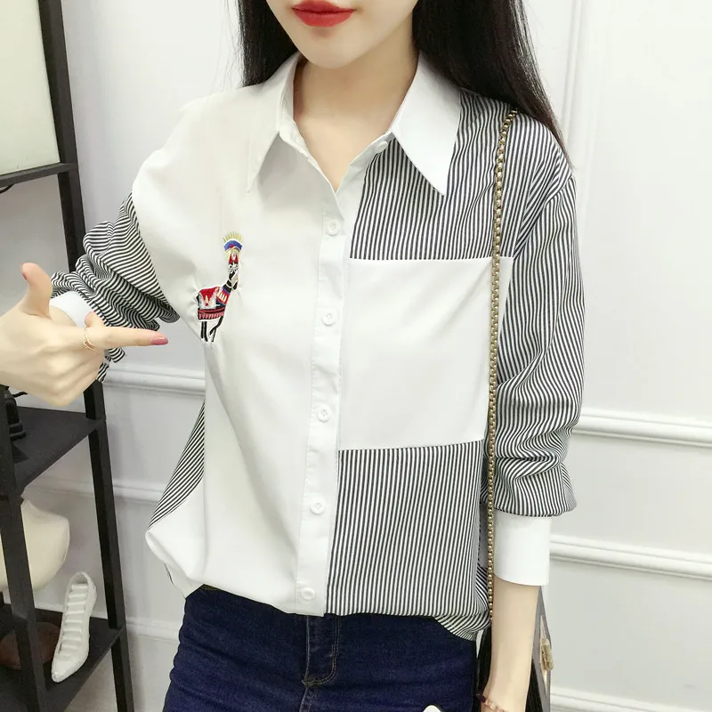 Woman Blouse 2020 Spring New Patchwork Long Sleeve Shirt Women Fresh College Student Blouses Tops Office Lady Embroidery Blusas