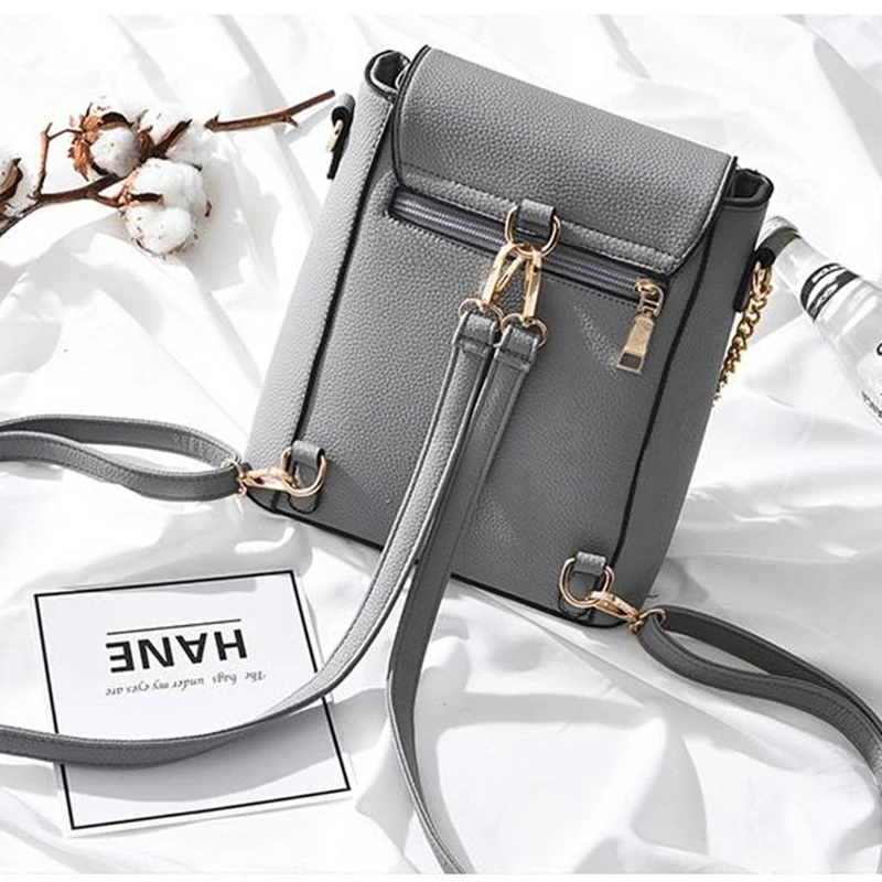 

THINKTHENDO Women Shoulder Bags Small Leather Backpack Multi-functional Chains Crossbody Bag for Women 2018 Bookbags School Bag