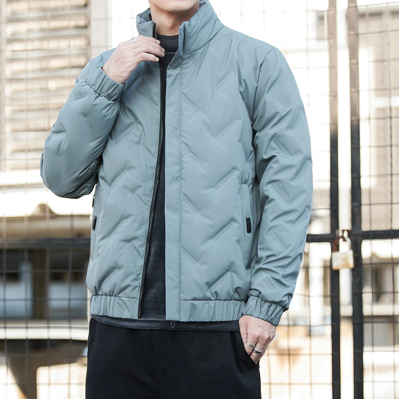 

Light feather for men short winter coat with loose collar and black winter coat for men