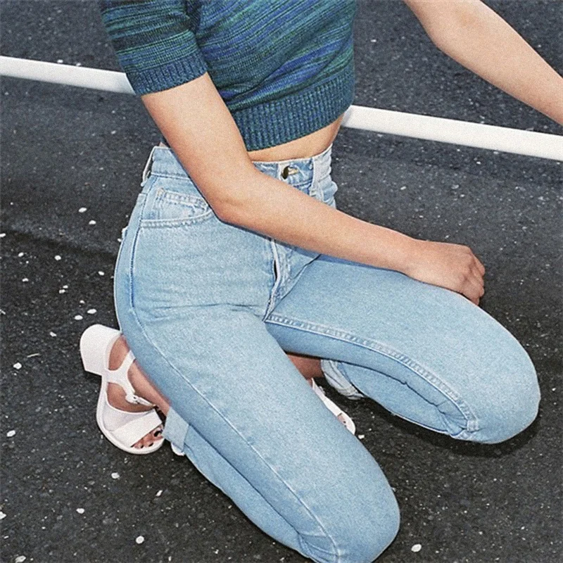 Джинсы женские с высокой талией классические брюки из денима в винтажном стиле