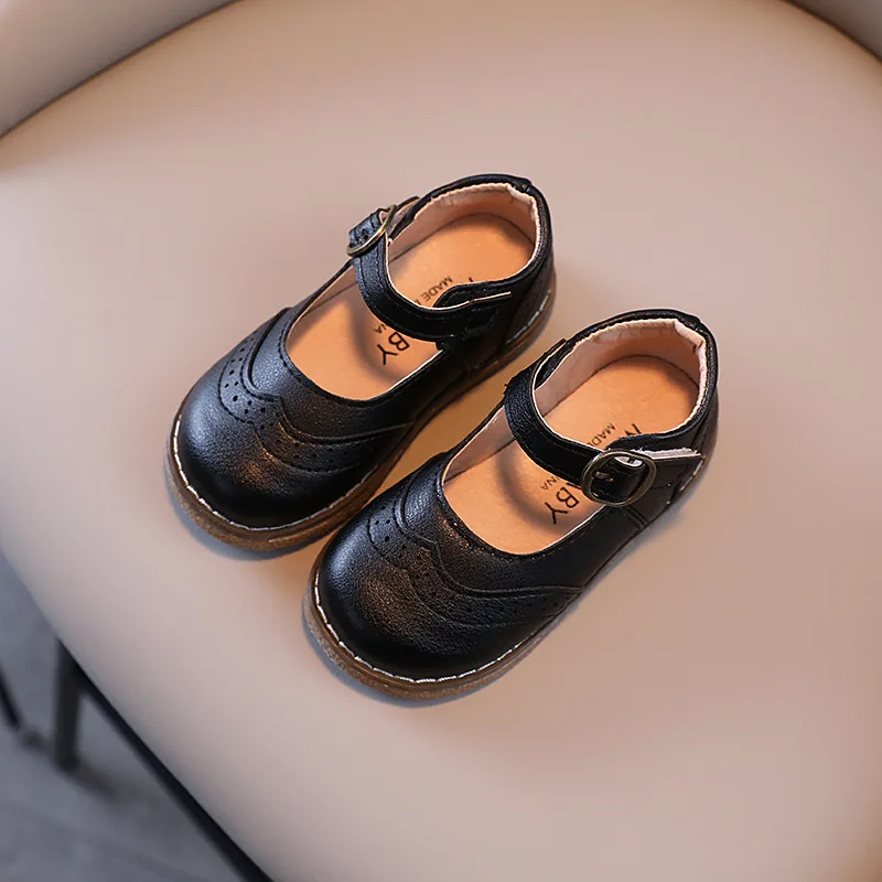 Spring Autumn Girls Shoes Fretwork Mary Janes Child Leather Platform Baby Princess Shoe Kids Dress White Black |