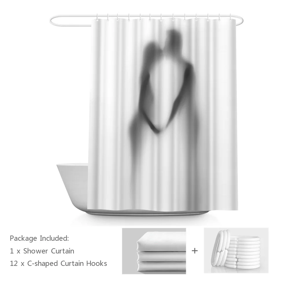 

Romantic Couple Shower Curatains Men and Woman Silhouette Bath Curtains Valentine's Day Bathroom Decor