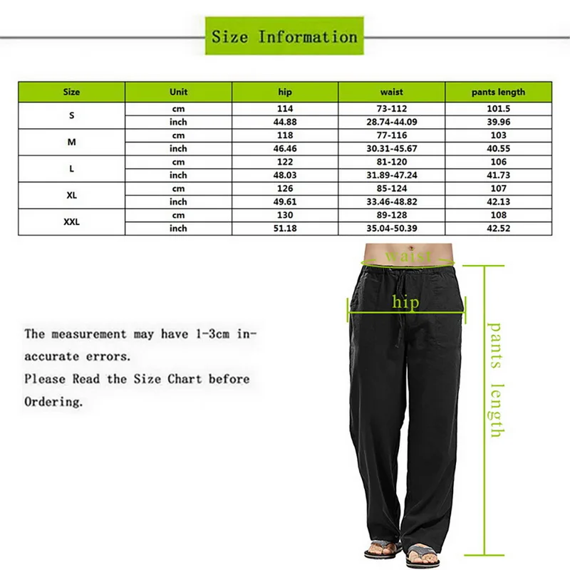 

HEFLASHOR Men Loose casual Pants spring Autumn Solid Trousers White Linen Elastic Waist Straight Man's Comfortable sweat pants