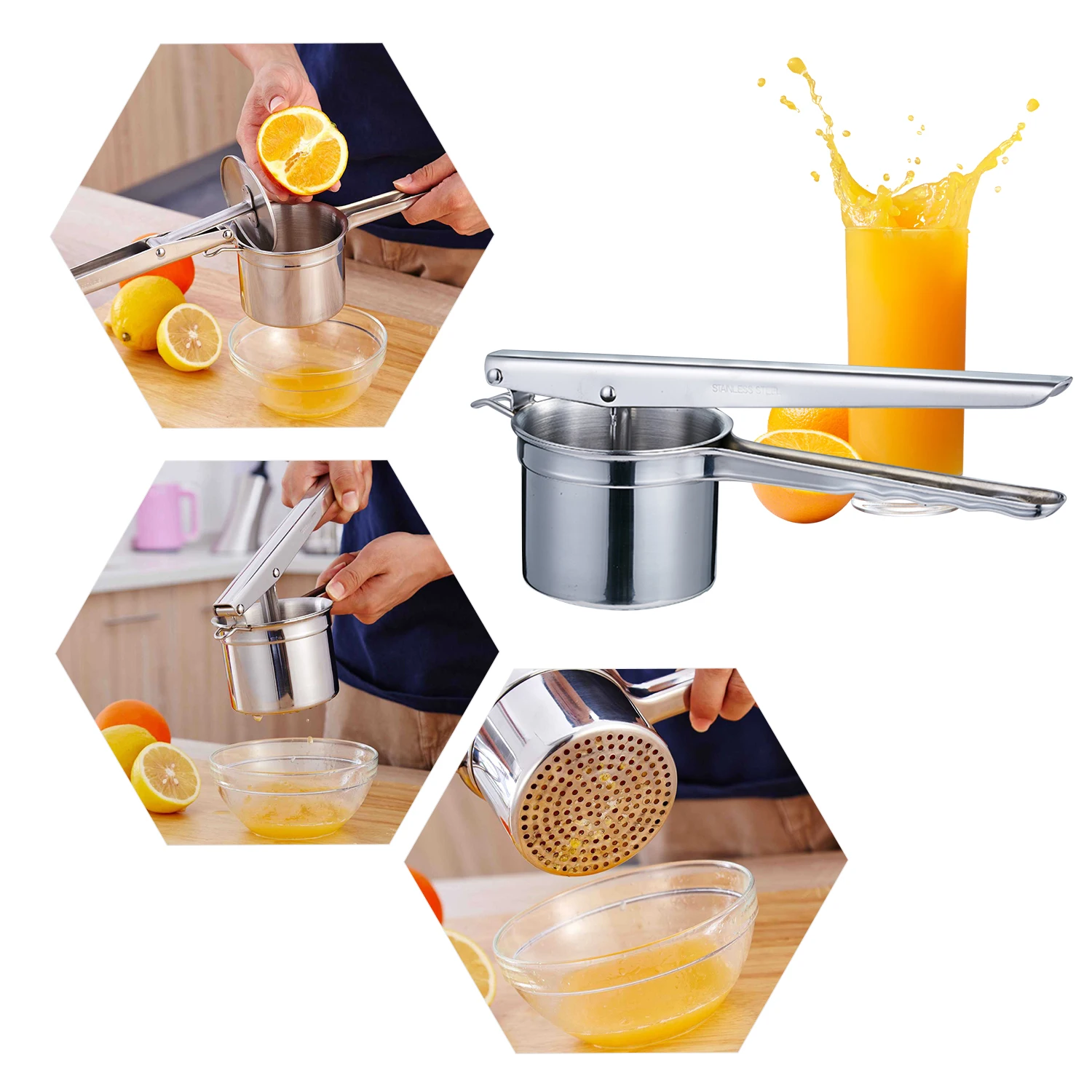 

New Manual Masher 202 Stainless Steel Potato Ricer Juice Presser Squeezer Crush Cooked Soft Food Vegetable Fruit Lemon squeezer