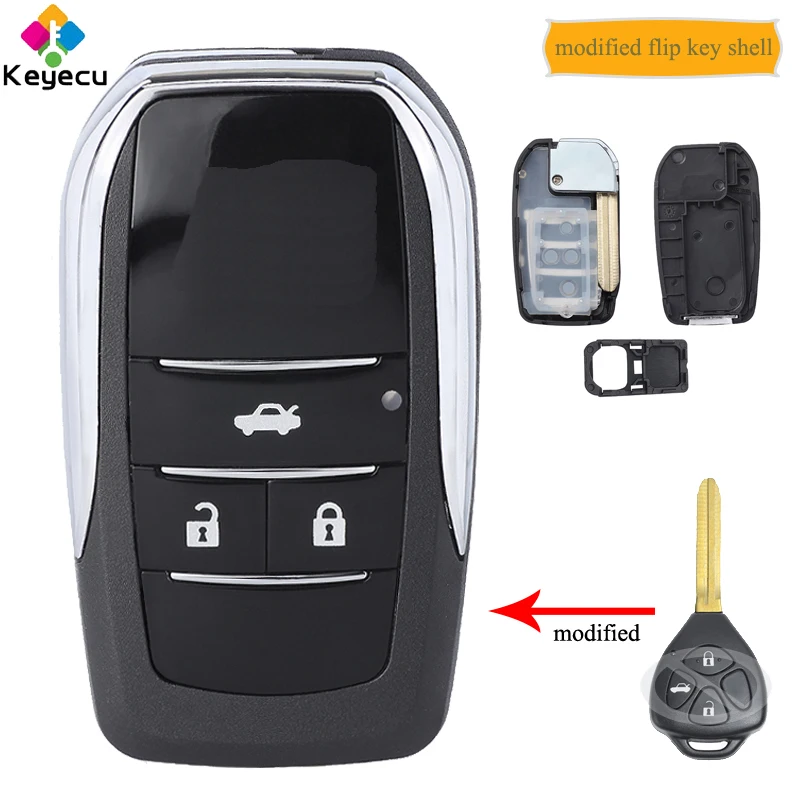 Модифицированный откидной Чехол KEYECU для автомобильного ключа с 3 кнопками TOY43 Blade