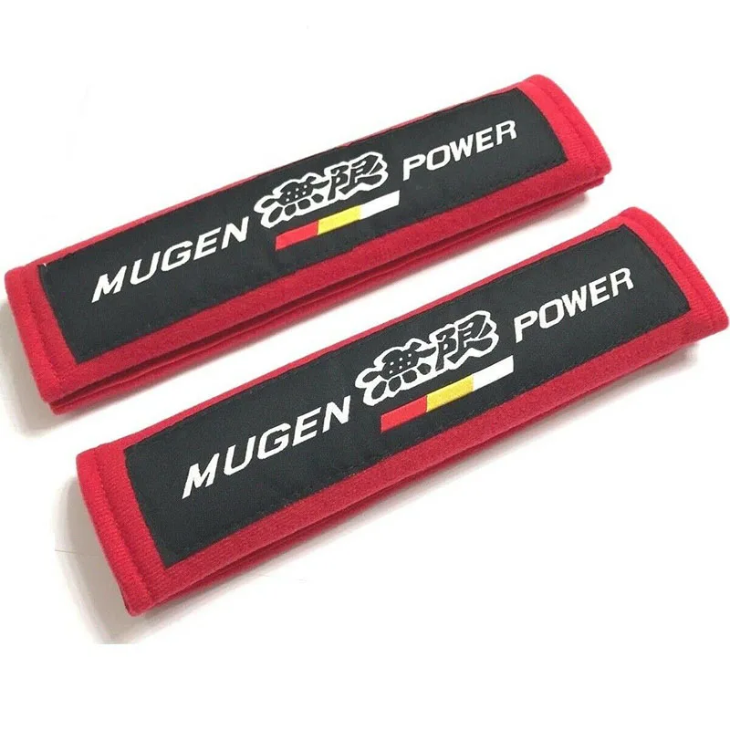 

2pcs jdm Mugen Red Soft Cotton Embroidery Seat Belt Cover Shoulder Pads