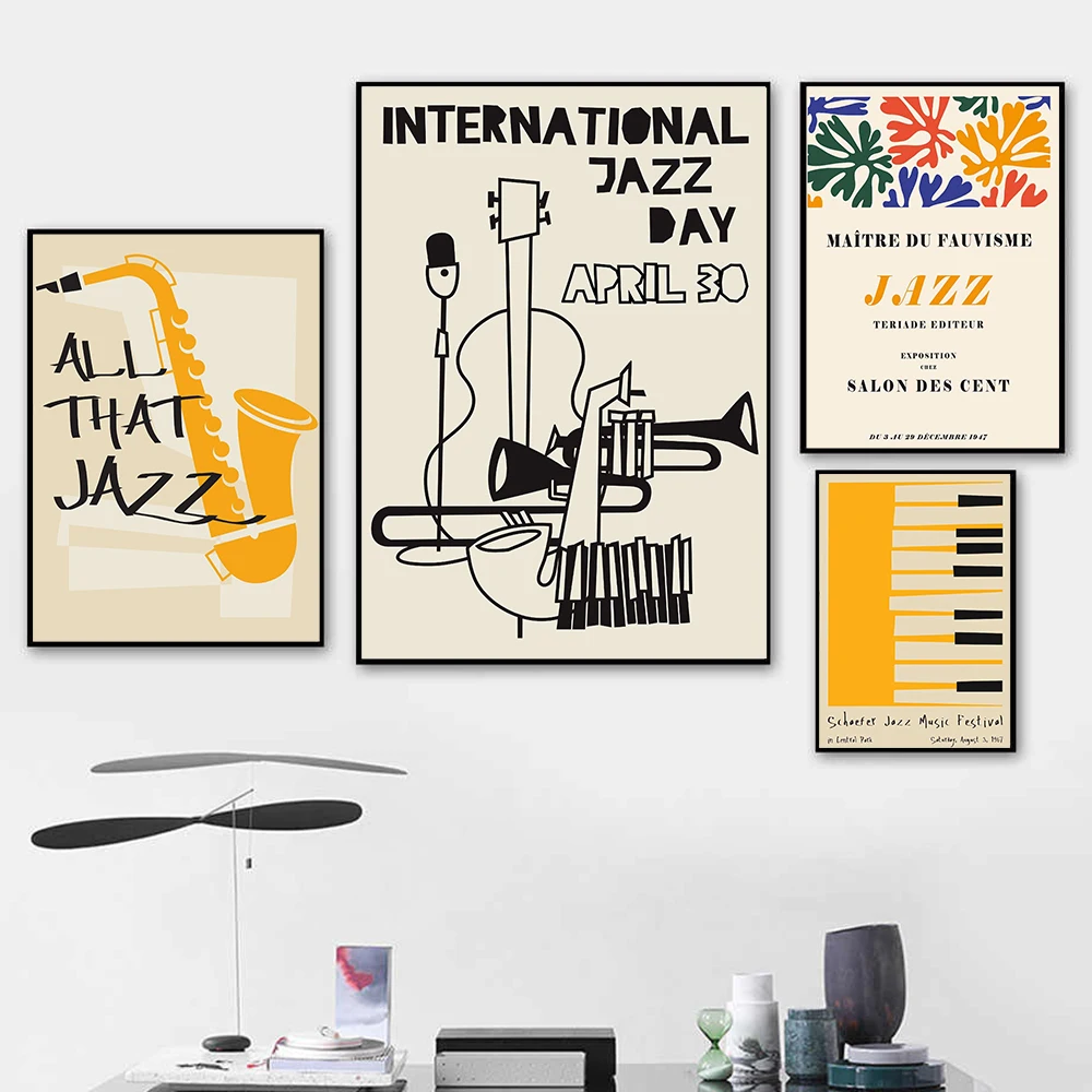

Canvas Painting Retro Music Instrument Gallery Jazz Guitar Piano Posters and Prints Wall Art Pictures for Living Room Home Decor
