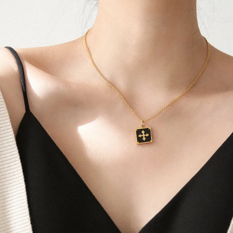 Женское Ожерелье-чокер с черной эмалью прямоугольной цепочкой ювелирное изделие