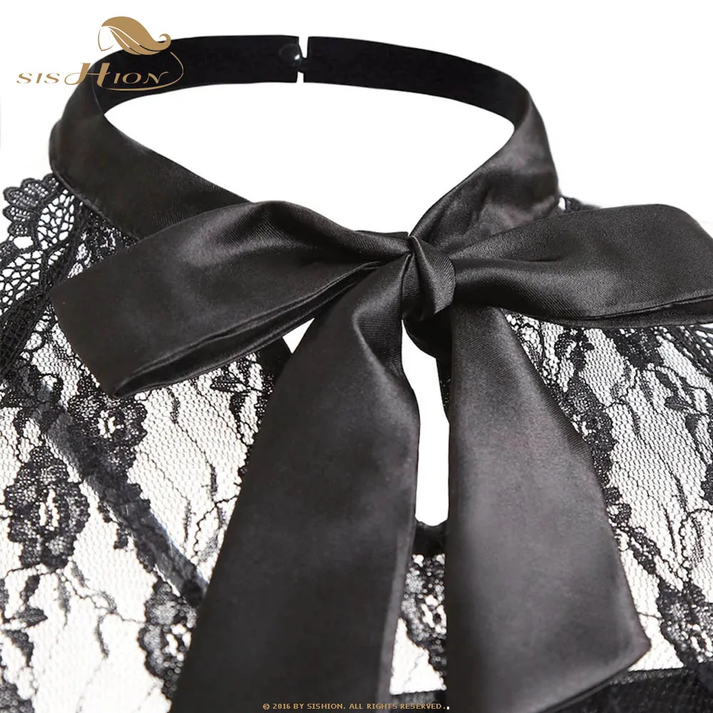 

SISHION S-5XL Plus Size Dress VD1242 Halter Backless Lace Sexy Women Ladies Vintage Dress