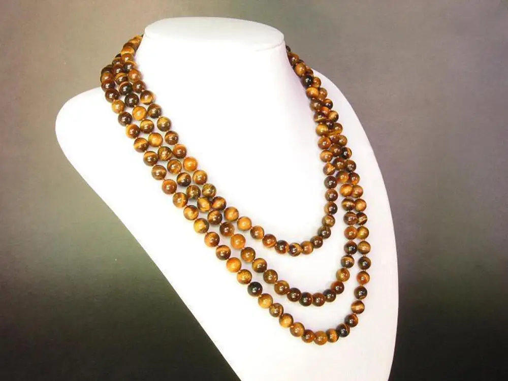 

8mm Natural African Tiger's Eye Gemstone Bead Necklace 32'' jade