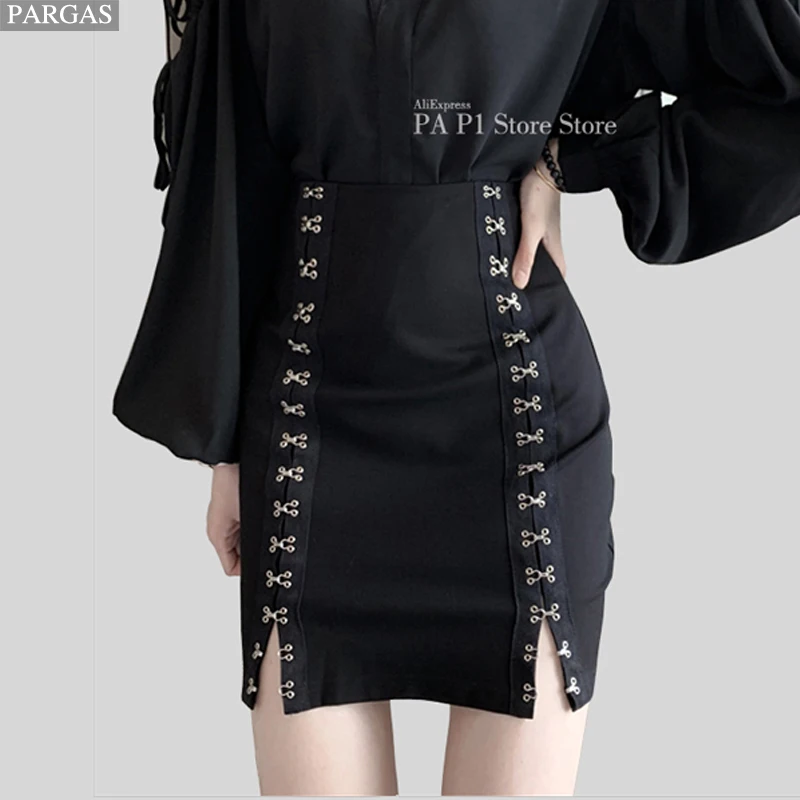 Женская короткая мини юбка Goth Dark летняя готическая карандаш с заклепками