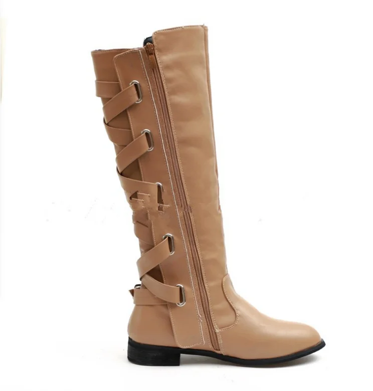 Модные женские сапоги до колена из искусственной кожи с круглым носком; botas mujer; удобные женские сапоги на квадратном каблуке; резиновая обувь в римском стиле; женские ботинки; сезон осень; - Цвет: apricot