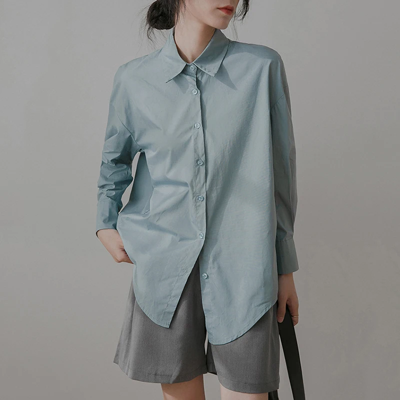

Cotton Blouse Women Long Sleeve Shirt Boyfriend Style Turn Down Collar Tops 2021 Spring Autumn Casual Blouses Solid
