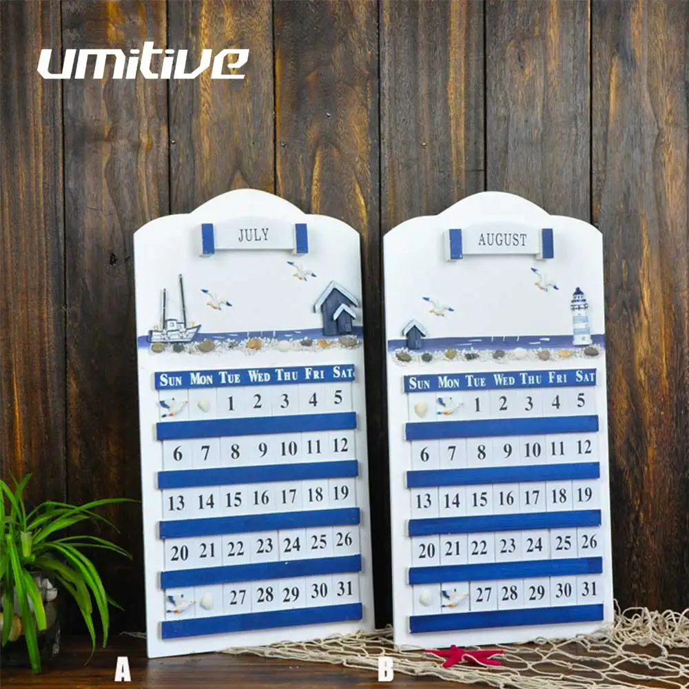 Umitive 1 шт. Средиземноморский стиль, дерево Seafaring DIY настенный календарь креативный продуктовый предметы интерьера вручную