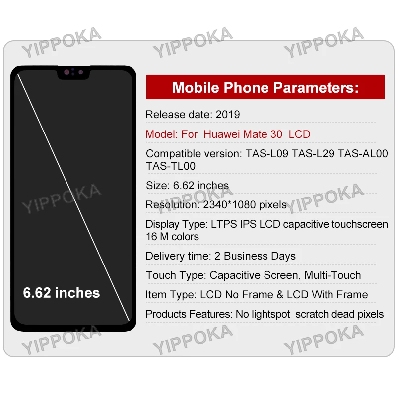 Pantalla LCD Original de 6,62 pulgadas para m&oacute;vil, montaje de digitalizador, pieza de repuesto para Huawei Mate 30, TAS-L29 de TAS-AL00-1