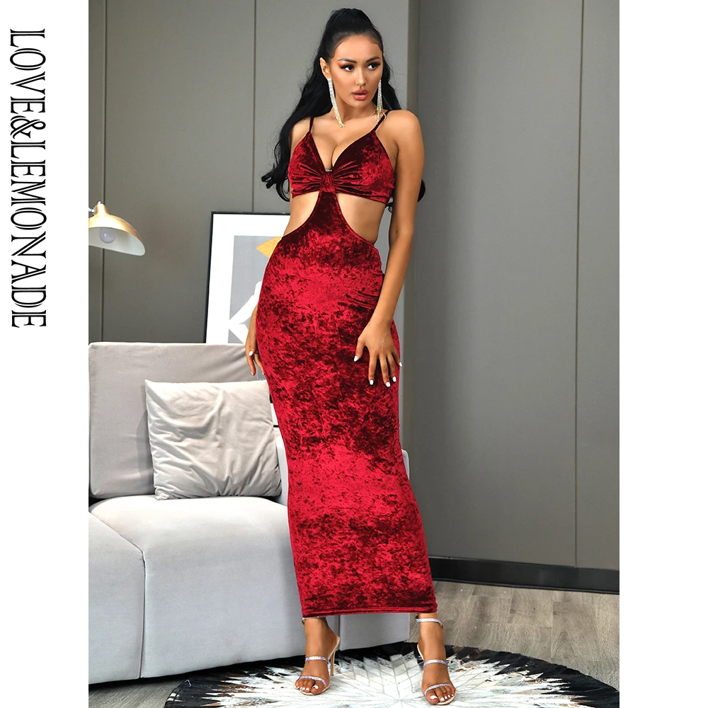 Женское платье макси LOVE & LEMONADE Красное Облегающее Платье с открытой спиной и