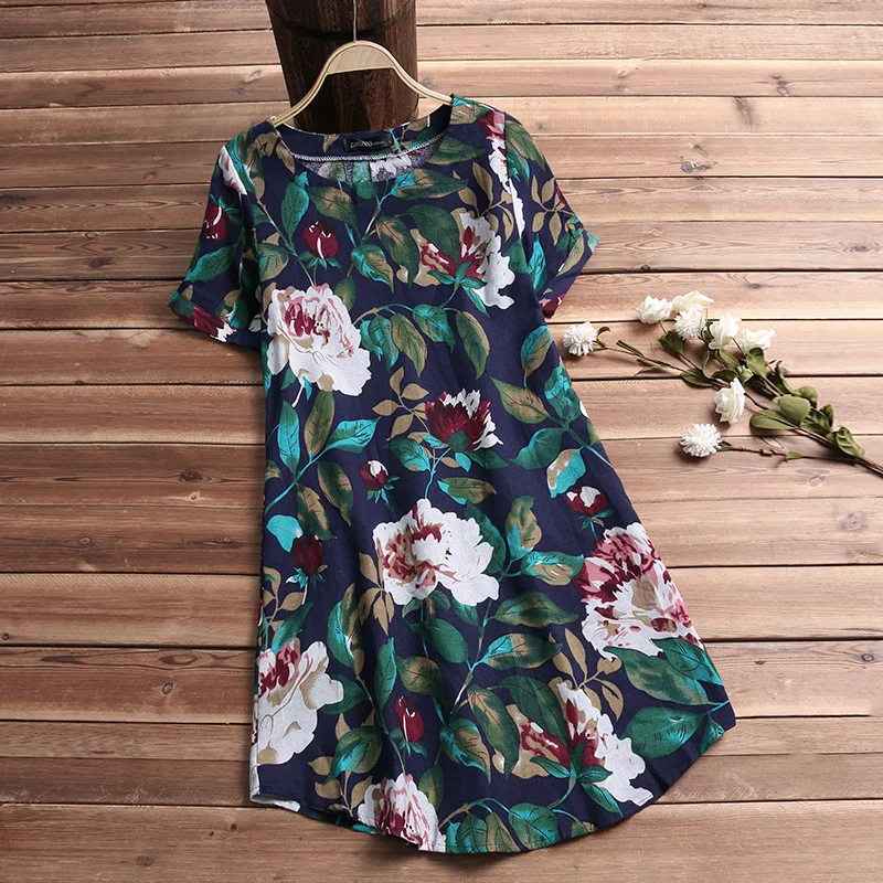 Платье ZANZEA женское с цветочным принтом повседневное свободное винтажное