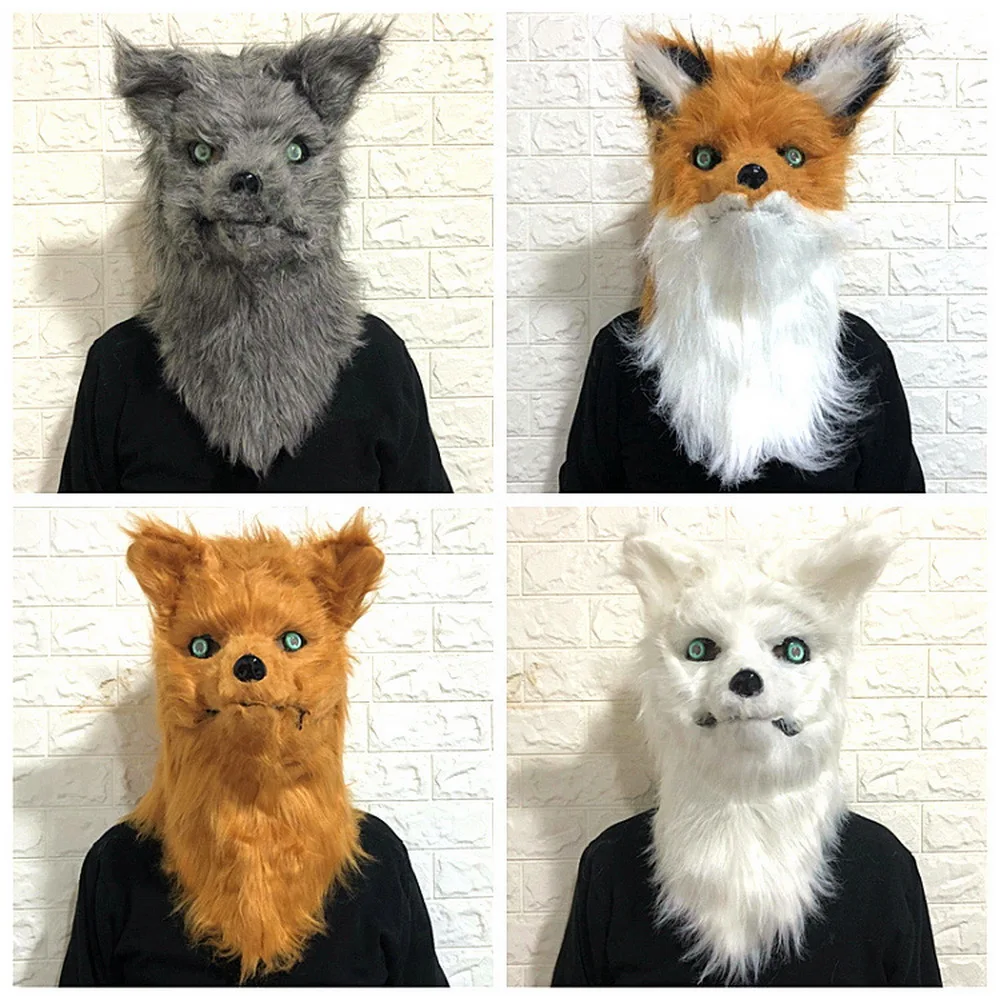 Can Open Mouth Fox Head Mask Halloween Cosplay Costume Animal Mask Make-up Dance Cute Cartoon Funny Props Full Villus Fox Mask