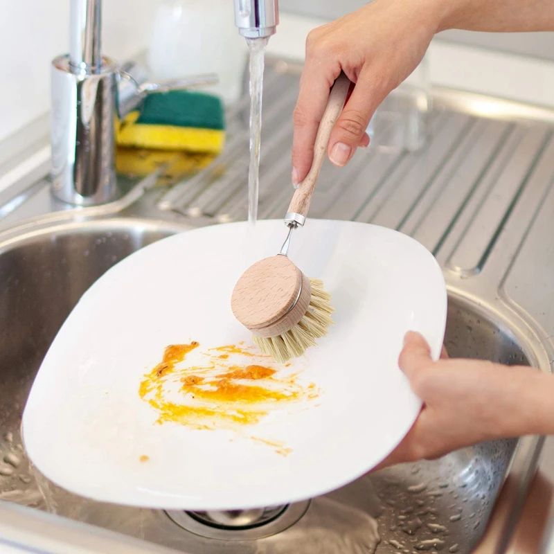 

Washing Up Brush,Dish Brush,6 Pcs Replacement Brush Heads Wooden Cleaning Dish Brush Refillable Kitchen Beech