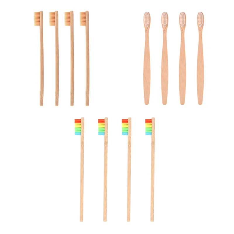 4 шт. зубная щетка из натурального бамбука Экологичная мягкая щетина Радужная
