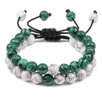 couple distance natural stone braided bracelets green malachite bracelet for women men best friend handmade jewelry gifts