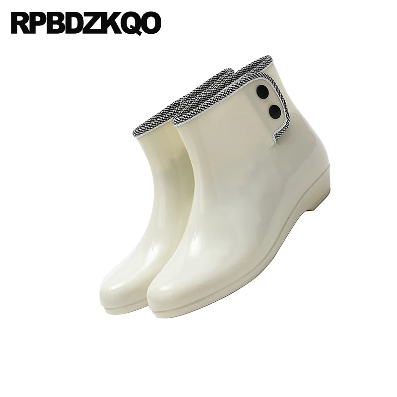 Женские резиновые ботинки без шнуровки зеленые водонепроницаемые ботильоны с