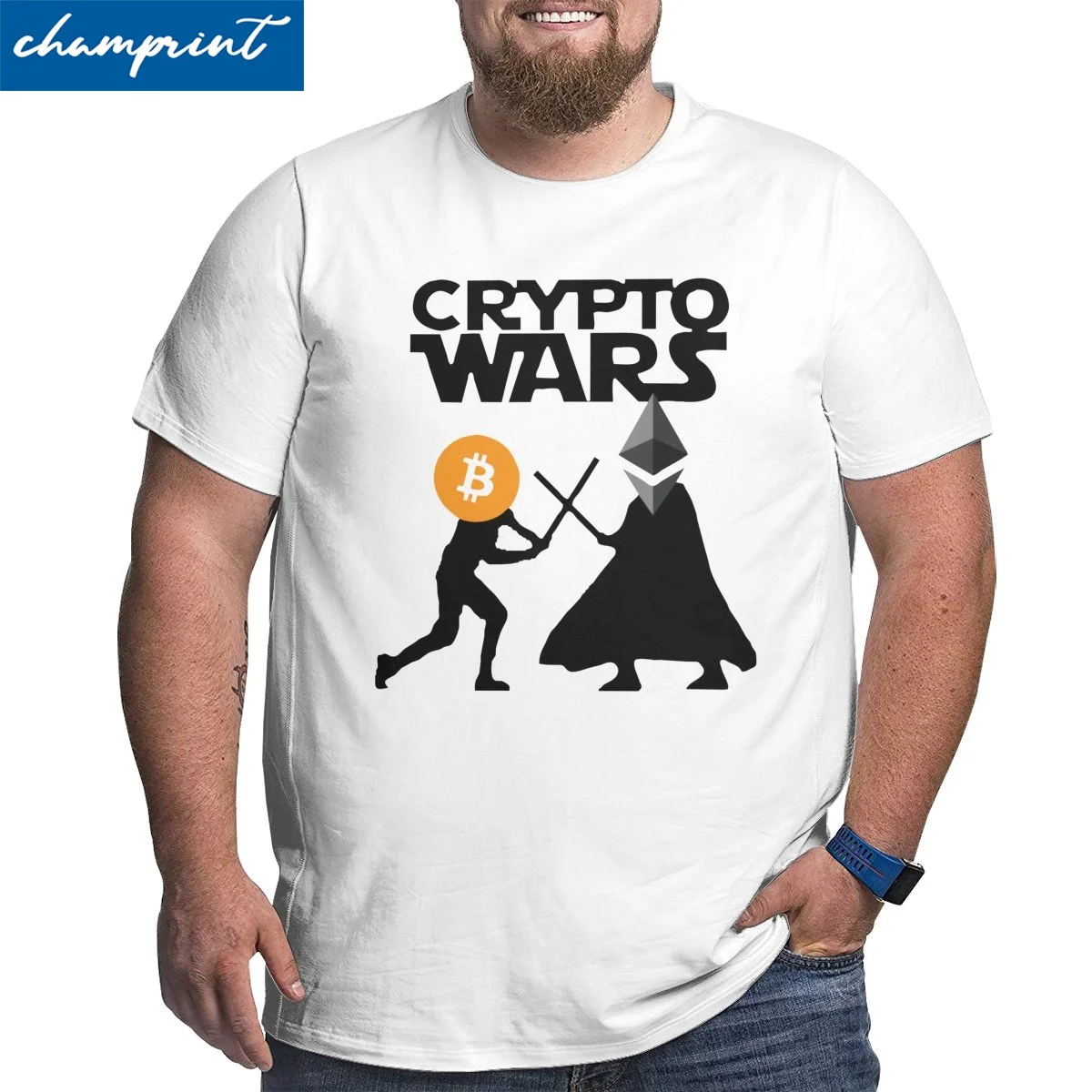 

Bitcoin Ethereum Crypto Wars T Shirt Men Novelty T-Shirts Btc Blockchain Geek Big Tall Tees Plus Size Big Size Large 6XL Clothes