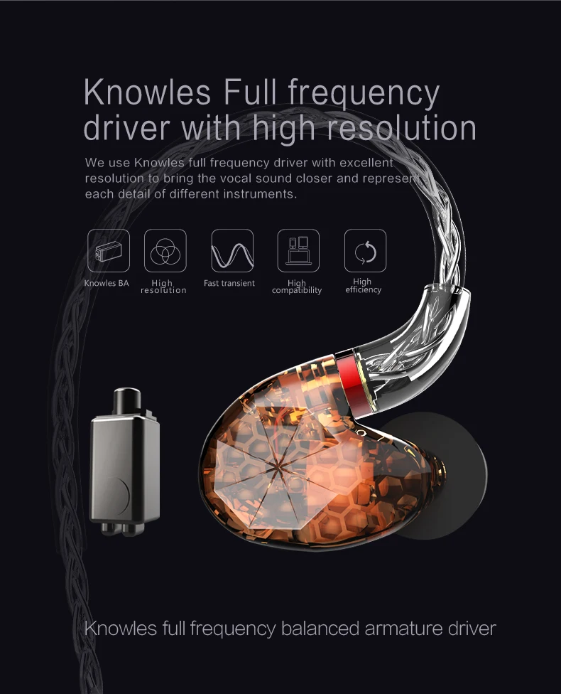 Наушники AUDIOSENSE T180 PRO Knowles одиночные BA IEM съемные MMCX 8 нитей 19 ядер SCX провод HiFi сбалансированные арматурные наушники