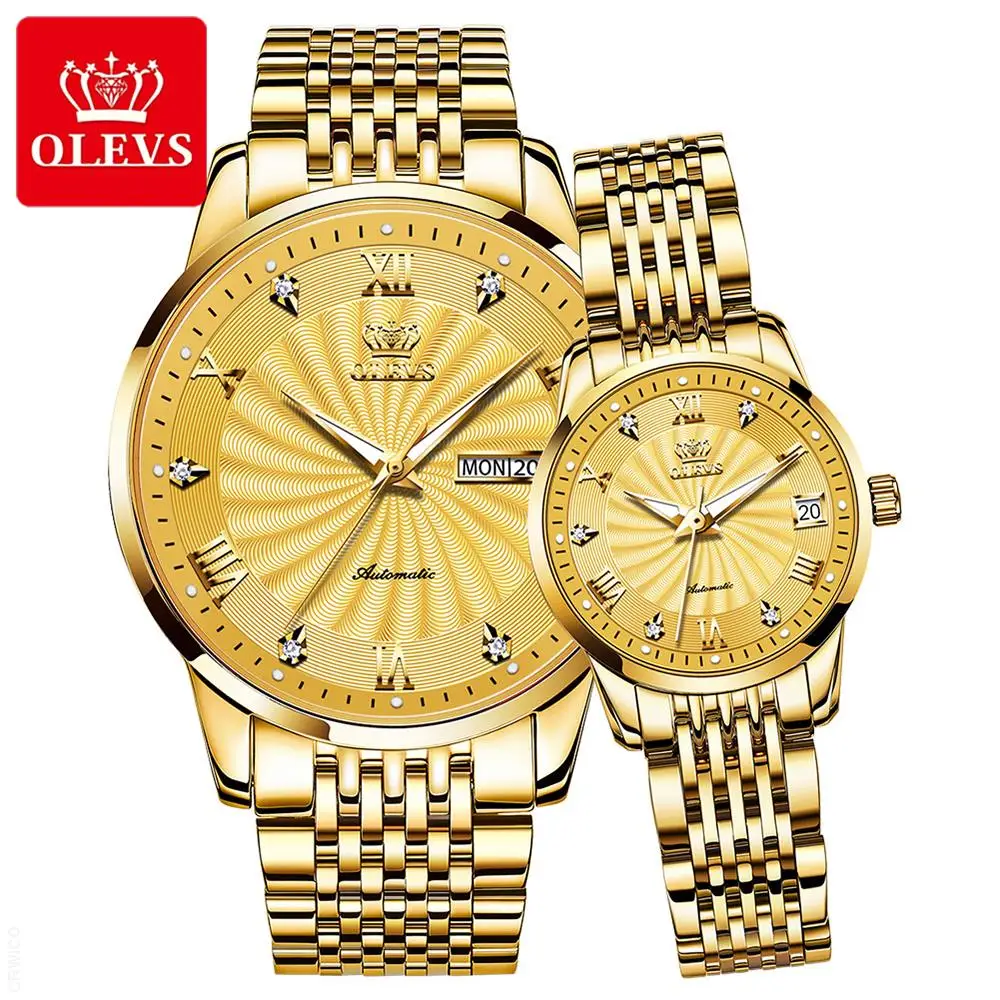 OELVS Couple Watch Automatic Mechanical Luxury Stainless Steel Waterproof Luminous Hands Clock relogio masculino Lovers Gift