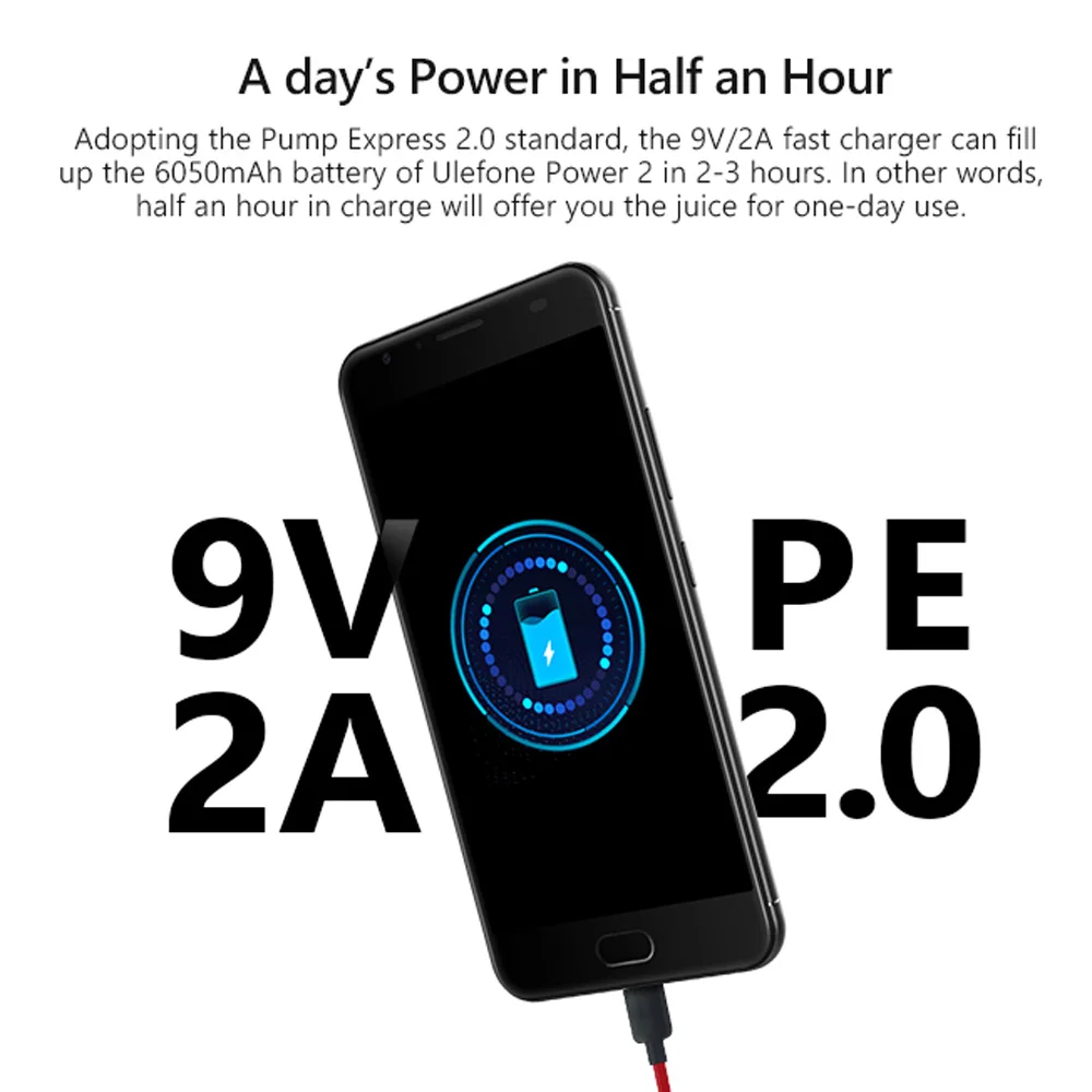 Смартфон Ulefone power 2, 4G, 5,5 дюймов, FHD, четыре ядра, Android 7,0, 4 Гб ram, 64 ГБ rom, 13,0 МП+ 8,0 МП, 6050 мАч, телефон