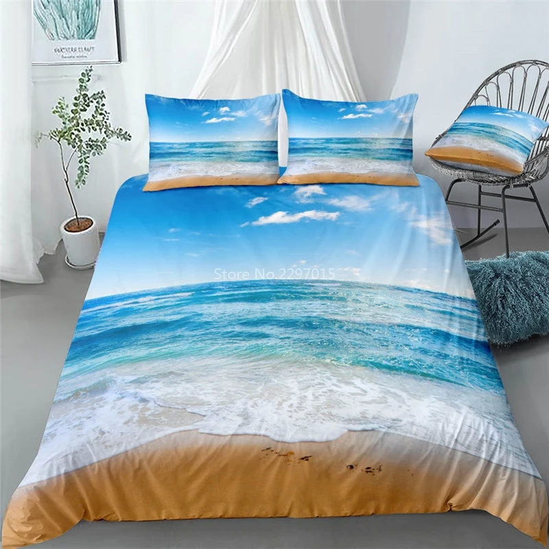 

New Summer Vacation Sea Beach 3d Printed Bedding Set Beautiful Sea View Duvet Cover Set Pillow Case Twin Full Queen King Size