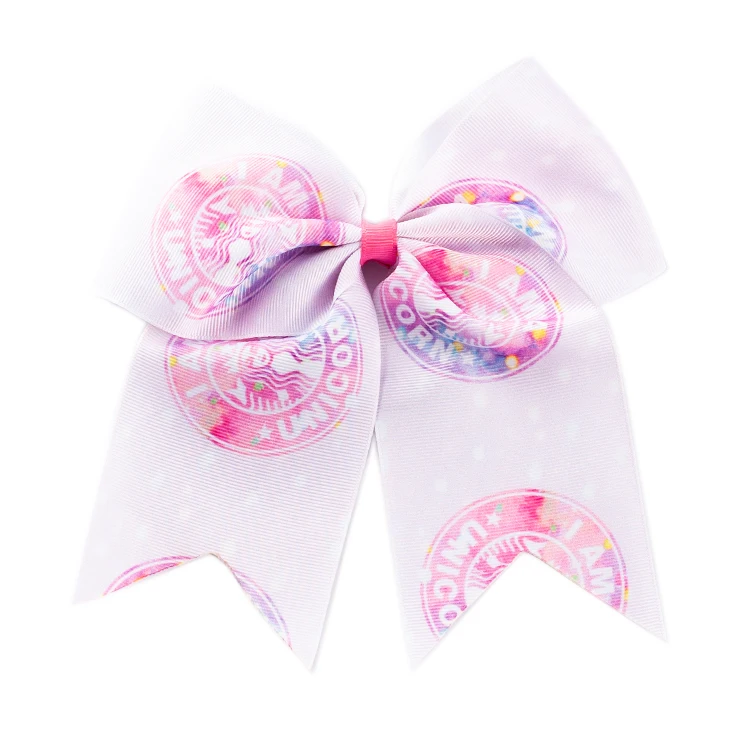 8pcs/lot 7'' Print cute ribbon Large Cheer Bows With Elastic Band Handmade girl Headwear Bow Hair Bands | Дом и сад