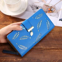 fashion hollow leaves clutch money bag for women long wallet pu leather purse female phone pouch handbag coin purse card holder