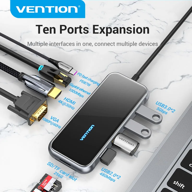 

Vention USB C концентратор Type-C к HDMI Мульти USB 3,0 концентратор адаптер Thunderbolt 3 для MacBook Pro USB-C 3,1 сплиттер USBC концентратор 10 в 1 Новинка