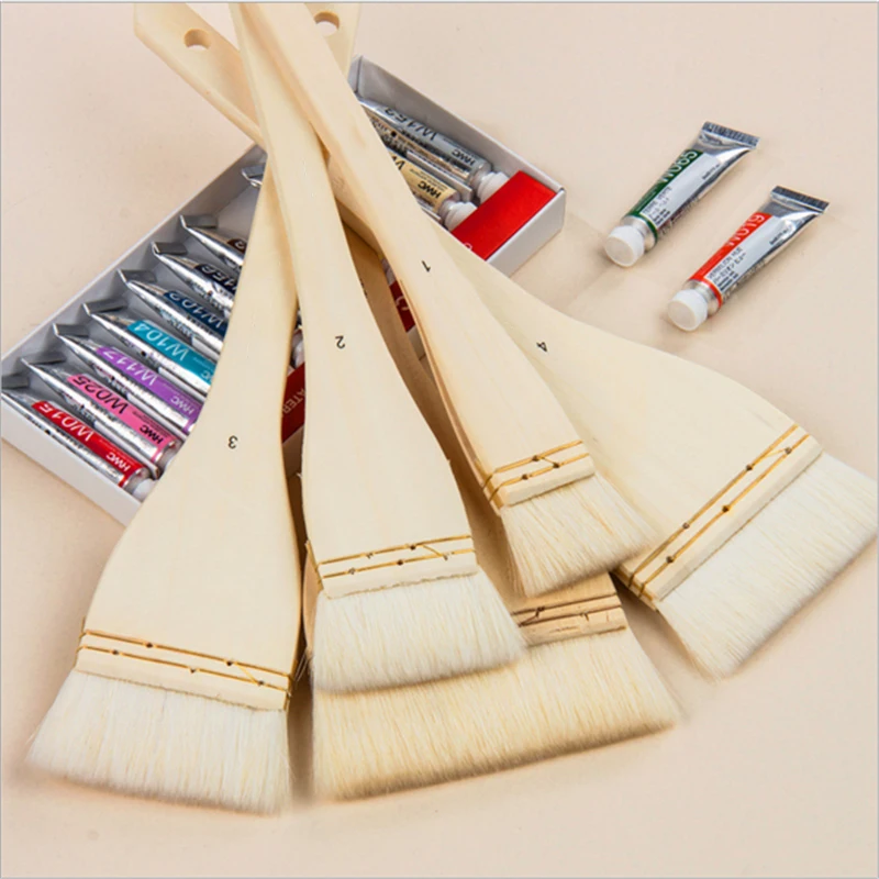 

5 pcs Watercolor Oil Painting brush Wool hair Art Brush Acrylic Wooden Long handle Building Household Cleaning Brush Wall Tool