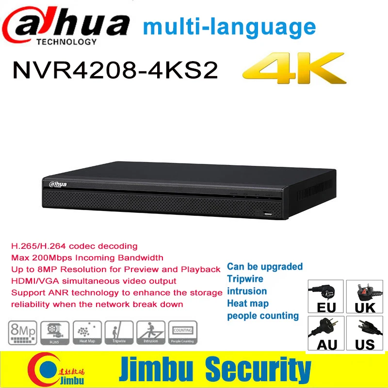 Сетевой видеорегистратор Dahua NVR 8CH 4k NVR4208 4KS2 H.265/H.264 до 8MP Разрешение Max 200 Мбит/с