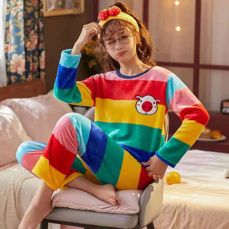 Женская пижама Новинка 2020 Осень Зима Теплый Женский пижамный комплект толстый