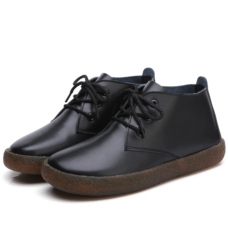 2019 г. зимние женские ботильоны сапоги на плоской подошве кожаные мотоциклетные